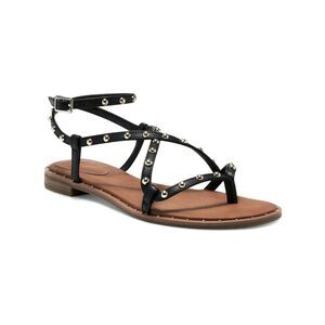 INC Womens Black Strappy Studded Darian Round Toe Block Heel Thong Sandals 8.5 M